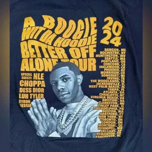 A Boogie Wit Da Hoodie Better Off Alone Tour 2024 T-Shirt Size L Rap Hip Hop - Picture 4 of 9